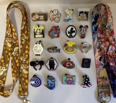 Disney Trading Pins Lot of 20 + 2 NEW Chip Dale & Princess Lanyards Starter Sets - Image 1 of 4
