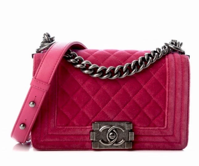 Chanel Terciopelo Acolchado Niño Pequeño Solapa Fucsia Foto 1 de 4