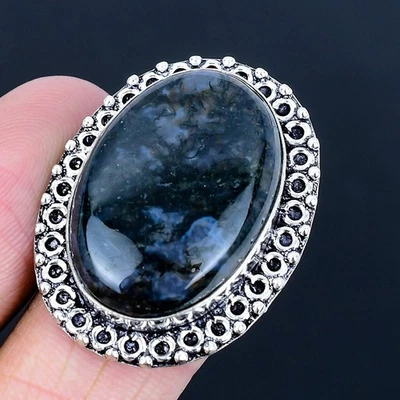Indian Moss Agate 925 Silver Plated Handmade Ring of US Size 9 - Image 1 of 3