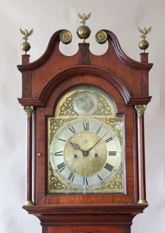 Scottish Grandfather Tall-Case Clock with Fine Inlay and Beautiful Brass Dial Cover