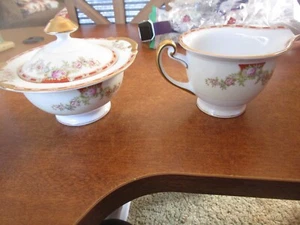 Grace China - Ogden Creamer & Sugar - Floral w/ Gold Trim - Picture 1 of 3