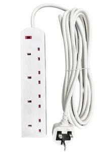 5M UK Verlängerungskabel Kabel 4 Gang Steckschlüssel Abdeckungen weiß Hauptstrom - Bild 1 von 7