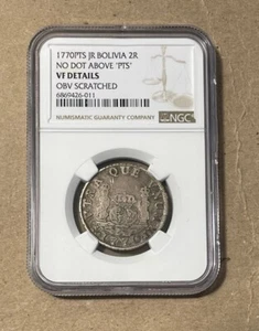 Bolivia - 1770 Silver 2 Reales "Pillar" Type (NGC VF Details) - Picture 1 of 6