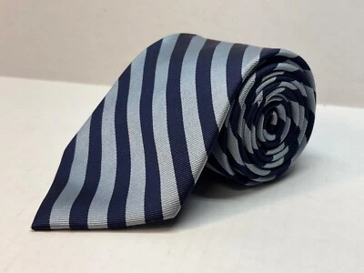 Gravata Ashlord & Brooks London Silk England 57,5" Repp azul cinza listras prata - Imagem 1 de 4