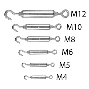 M 4 M5 M6 M8 M10 M12 Turnbuckle Stainless Steel Hook to Eye Wire Rope Tensioner - Picture 1 of 10