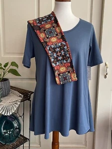Lularoe Outfit Perfect T kleine einfarbige schieferblau & Betriebssystem orange geometrische Leggings - Bild 1 von 4