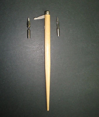 CALLIGRAPHIE PORTE PLUME BOIS VERNIS A TIRETTE + 2 PLUMES PEN ECRITURE LEVIER