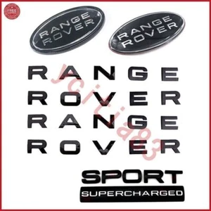 6PC RANGE ROVER & SPORT SUPERCHARGED Gloss Black Emblem Logo Front Rear Hood - Picture 1 of 12