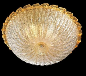 Plafón De Vidrio De Murano Clásico 4 Luces Hecho A Mano En Italia Ámbar Nuevo - Imagen 1 de 8
