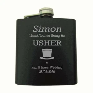 Personalised Usher Top Hat 6oz Matt Black Hip Flask In A Paper Box HF600 - Picture 1 of 1