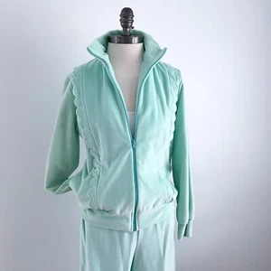 Loomtogs Tennis Whites Vintage Velour Track Suit Medium Scallop Trim Mint Green - Picture 1 of 16
