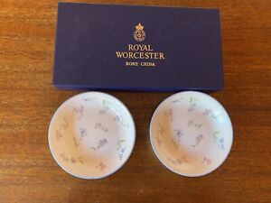 Royal Worcester Bone China Set of 2 Trinket Dishes  “Forget Me Not” Original Box