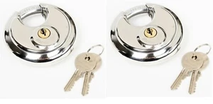 2 STAINLESS STEEL 70MM ROUND DISC STORAGE UNIT PAD LOCK & 2 KEYS BOX TRUCK 40295 - Picture 1 of 4