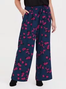NWT Torrid Blue Floral Wide Leg Crepe Pants Size 00 (10) - Picture 1 of 5