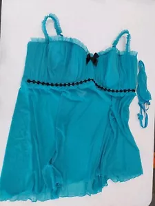 NEW Frederick's Of Hollywood Babydoll Lingirie Top & Thong Panty Size 3XL Teal - Picture 1 of 13