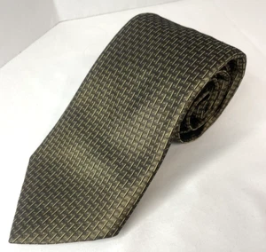 APT 9 100 % Seide Herrenkrawatte geometrisches Muster gold, hellbraun & schwarze Quadrate - Bild 1 von 10