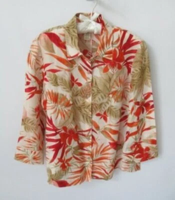 Blusa Easy Spirit multicolor mezcla seda manga 3/4 botón delantero *Talla 10* Foto 1 de 4