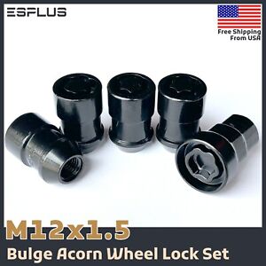 4 Pc Black M12x1.5 Bulge Acorn Universal Wheel Lock Set Fit Saturn Models