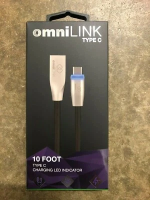 Genuine omniLINK illuminated 10 ft Type C USB Data Cable w/ 2.1 true fast charge - Image 1 of 4