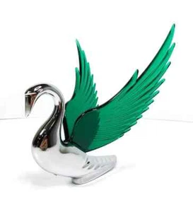 Chrome Swan / Bugler Hood Ornament - green Wings Flying Windrider - Picture 1 of 2