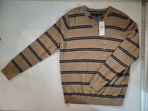 Tommy Hilfiger Pullover Pulli NEU Herren X-Large braun gestreift V-Ausschnitt Neu mit Etikett XL - Bild 1 von 12
