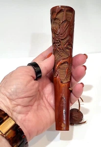 Antigua pipa japonesa demonio de madera de 7" Hannya tallada Kyoto Netsuke firmada MUY RARA - Imagen 1 de 23