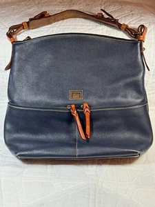 Dooney & Bourke Navy Pebbled Leather Dillon LARGE Sac Shoulder Hobo Purse Preppy - Picture 1 of 15