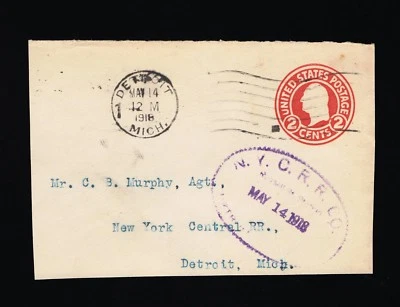 GENUINE SCOTT #U429 LARGE CUT SQUARE 2¢ CARMINE DIE-1 PURPLE NYCRR CO. RAILROAD - Image 1 of 2