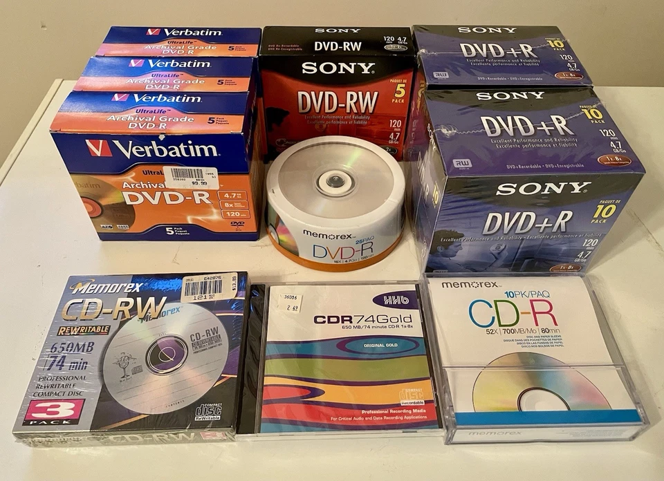 Lote sellado Sony, Memorex y Verbatim DVD-RW, DVD-R, CD-RW y CD-R. 70+ Foto 1 de 4