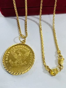22K 22C 916 Rare Fine Pure Saudi Dubai Gold Coin Necklace 20” long 2.2mm 10.2g - Picture 1 of 24
