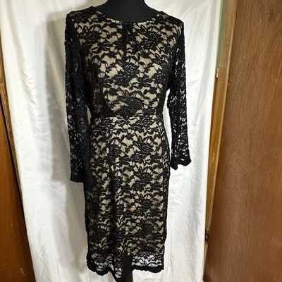 Vestido mediano Allen Schwartz negro de encaje talla grande nuevo con etiquetas romántico caprichoso Foto 1 de 4