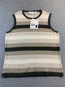 NWT Liz Claiborne Lizsport Petite Women’s Brown Stripe Cotton Blend Sweater Top - Picture 1 of 9