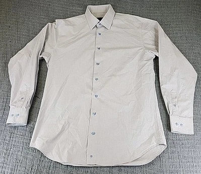 Camisa de vestir David Donahue para hombre 16,5 36/37 marrón azul a cuadros manga larga abotonada Foto 1 de 4