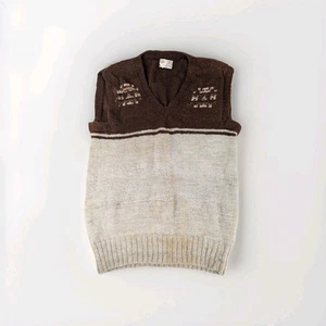 Suma Ampara 100% Alpaca Sweater Vest Mens Size S Brown Beige Handmade in Bolivia - Picture 1 of 8