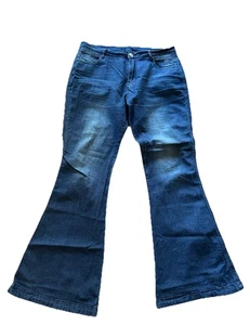 Lightweight Dark Blue Denim Flared Jeans Flares High Waist UK Sz 16 L31” - Picture 1 of 13