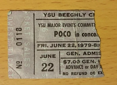 Boleto de concierto de la Universidad Estatal de Youngstown 1979 Poco Legend Tour Crazy Love Foto 1 de 2