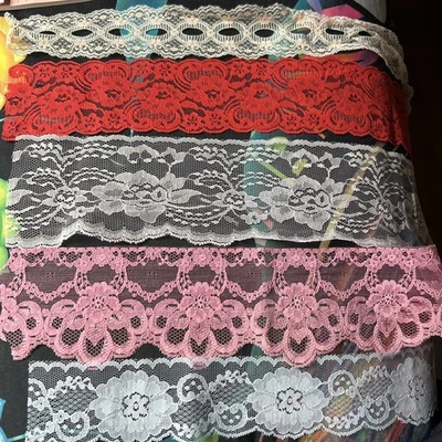 Double Scalloped  Lace Trim Embroidered, Total Of Over 16.5 Yds, 5 Colors - Image 1 of 4