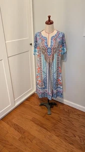 Hale Bob Size L Multi-Color Tribal V-Neck Short Sleeved Shift Dress Style Stretc - Picture 1 of 7