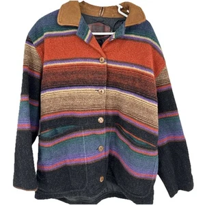 VTG Woolrich Women’s Medium Southwest Wool Blanket Star Jacket Coat Multicolor - Picture 1 of 7