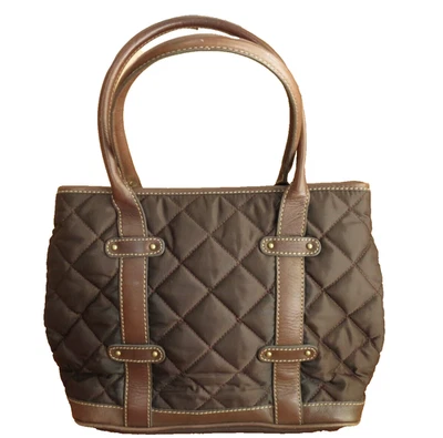 J. CREW 钱包单肩包绗缝尼龙和皮革装饰棕色 — 第 1/4 张图片