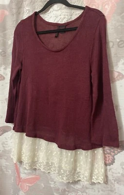 Top ligero Heart N Crush frambuesa crema encaje ribete manga larga para mujer talla L” Foto 1 de 4