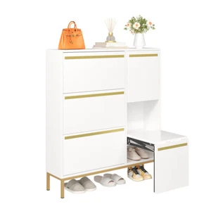 Schuhschrank mit Schuhwechselhocker, Dreifach Klappbarem Schuhregal und Stauraum - Bild 1 von 24