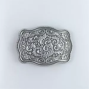Hebilla de cinturón antigua con patrón de flores occidentales de plata cepillada también stock en EE. UU. - Imagen 1 de 9