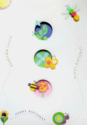 Greeting Card Happy Birthday Sticker 3D Bee Flowers Garden - Image 1 of 2