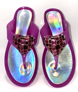 BCBGeneration Rhinestone Heart Jelly Flip Flops Size 6B Pink *N - Picture 1 of 9