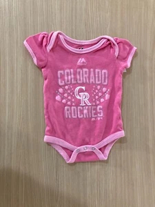 Colorado Rockies Bodysuit 0-3 Months Pink Short Sleeve Majestic Hearts Sparkly - Picture 1 of 3
