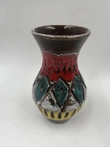 Vintage Italian Vase MCM Geometric Clay Lava Glazed Carved Texture Retro 7” - Picture 1 of 9