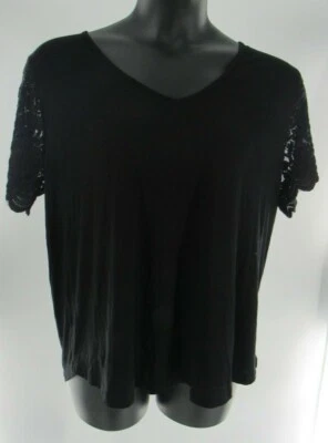 Blusa Top Blusa Para Mujer Talla Grande Negra Ambiance Encaje Manga Corta Talla 2X Nueva con Etiquetas Foto 1 de 4