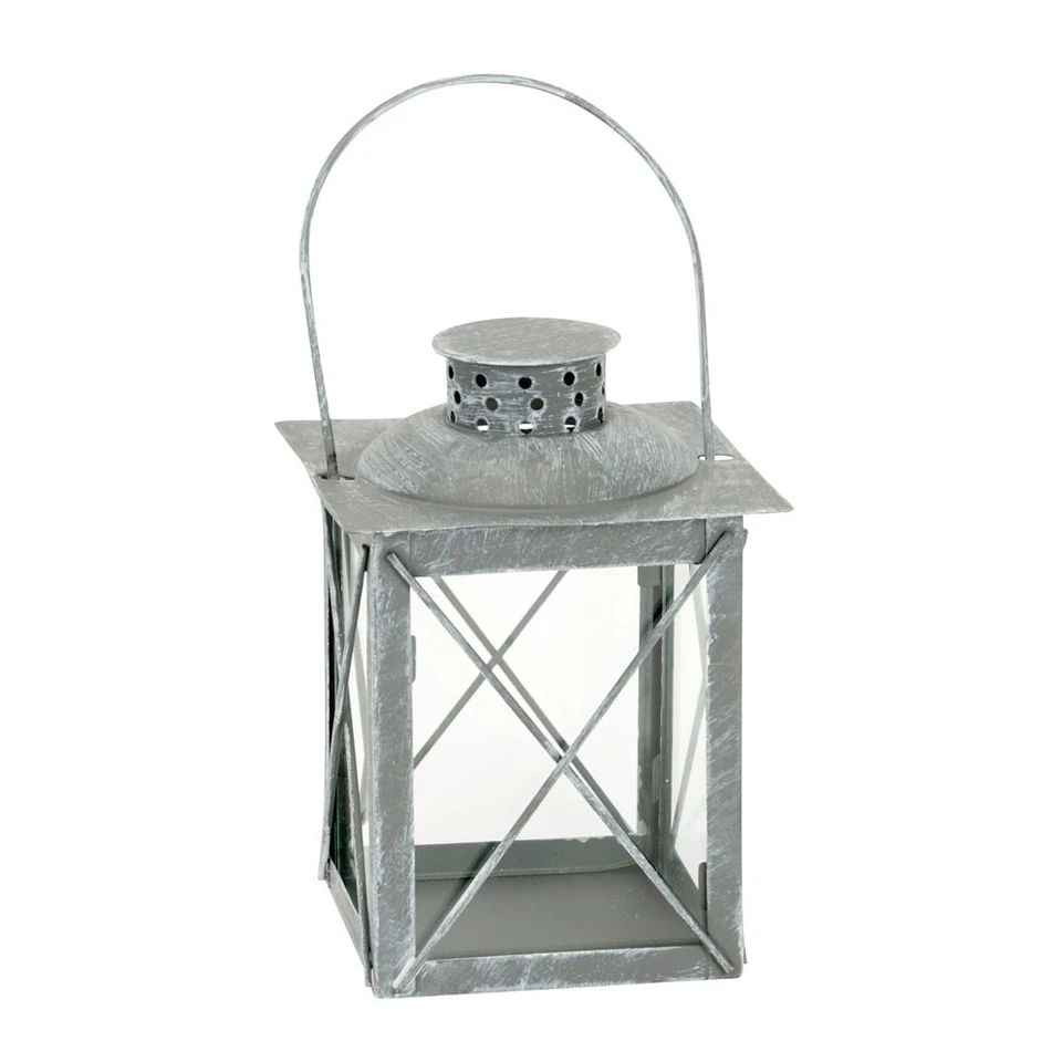 Laterne WINSTON grau weiß gewischt Metalllaterne H16cm zum Hängen Windlicht - Bild 1 von 1