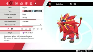 Pokemon SOLGALEO SHINY 6iv niveau 100 (épée/bouclier) - Imagen 1 de 1
